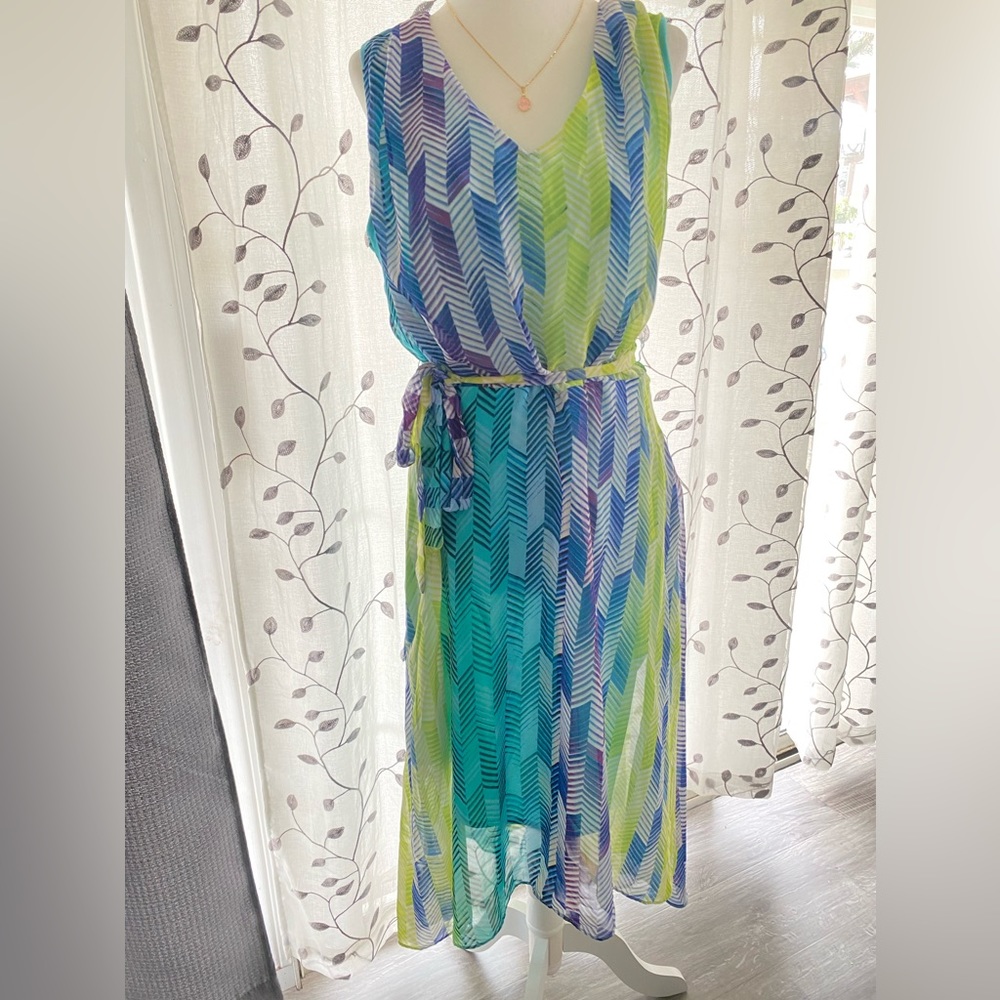 madison leigh Blue Green Chevron Maxi Dress